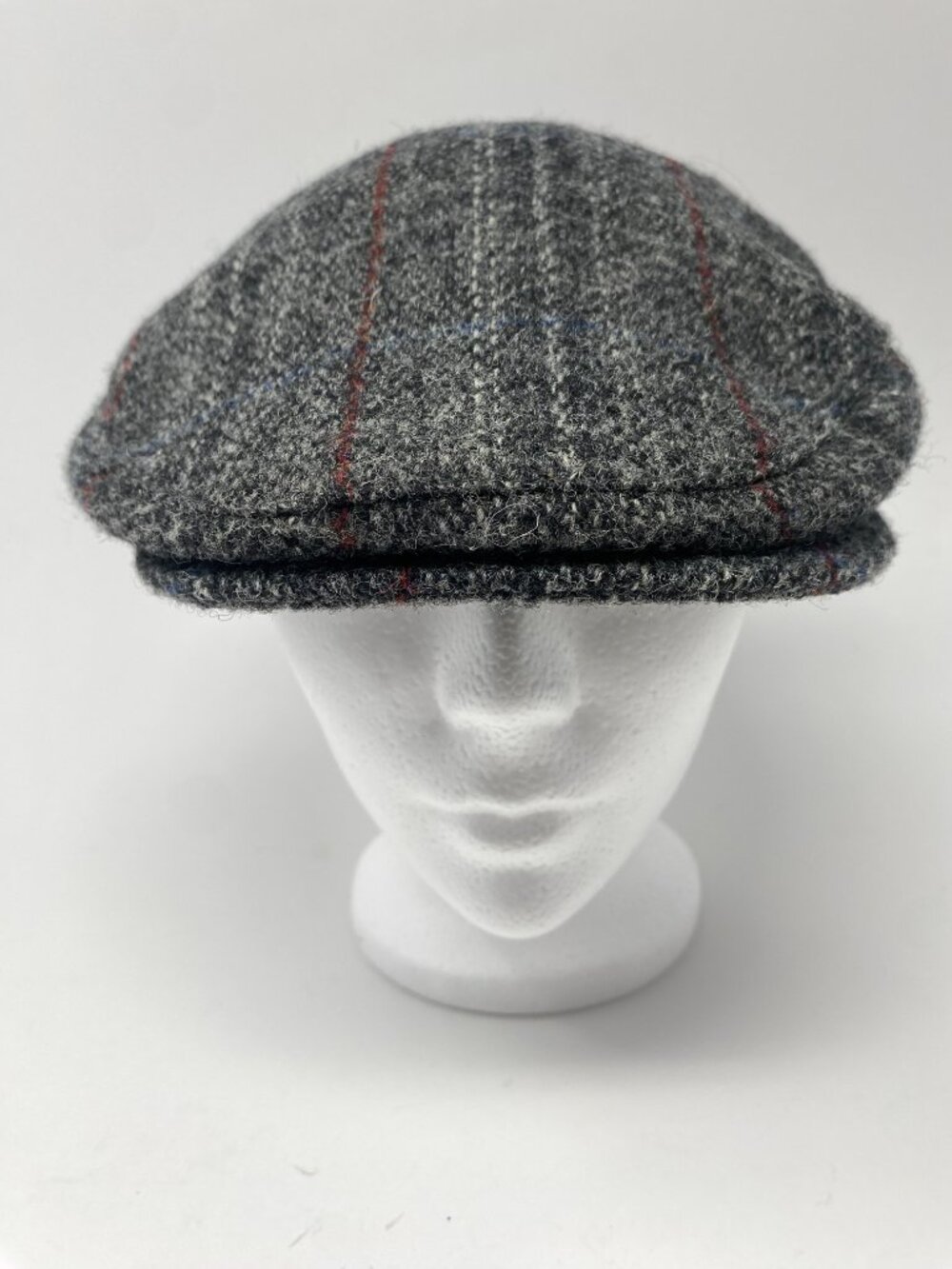 Harris Tweed Flat Cap Hat Cabbie Newsboy Wool Size 7 M Gray Red Plaid Vintage - Picture 3 of 9